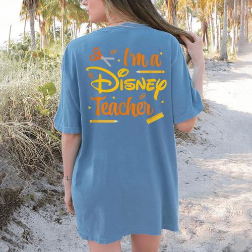 Disney Back To School I'm A Disney Teacher Crafty Logo Women's Comfort Colors T-Shirt Back Print - teacherstshirts.com AU