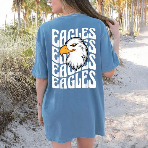 Eagles School Sports Fan Team Spirit Teacher Parent Student Women's Comfort Colors T-Shirt Back Print - teacherstshirts.com UK