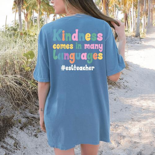ESL Teacher English As A Second Language Teacher Women's Comfort Colors T-Shirt Back Print - teacherstshirts.com