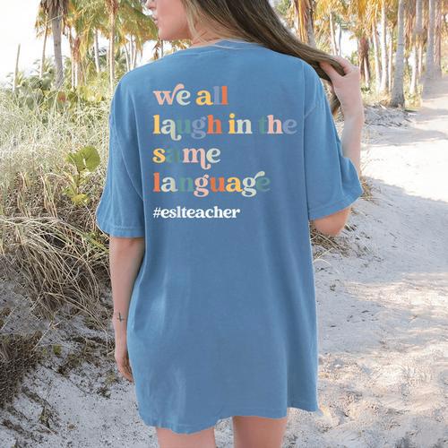 ESL Teacher ESOL Student Cute Retro Back To School First Day Women's Comfort Colors T-Shirt Back Print - teacherstshirts.com