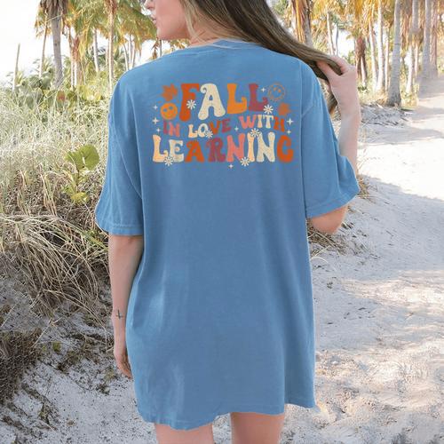 Fall In Love With Learning Autum Thanksgiving Teacher Kids Women's Comfort Colors T-Shirt Back Print - teacherstshirts.com DE