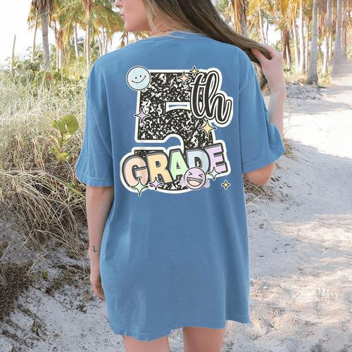 First Day Of Fifth Grade Composition Notebook Teacher Women's Comfort Colors T-Shirt Back Print - teacherstshirts.com