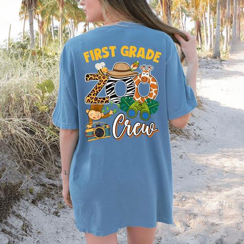 First Grade Zoo Field Trip Squad Matching Teacher Students Women's Comfort Colors T-Shirt Back Print - teacherstshirts.com AU