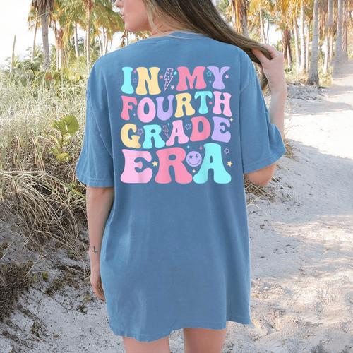 In My Fourth Grade Era Girl Back To School 4th Grade Teacher Women's Comfort Colors T-Shirt Back Print - teacherstshirts.com CA
