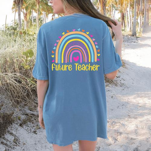 Future Teacher Rainbow Women's Comfort Colors T-Shirt Back Print - teacherstshirts.com AU