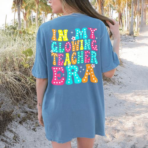 In My Glowing Teacher Era Groovy Colorful Bright Women's Comfort Colors T-Shirt Back Print - teacherstshirts.com UK