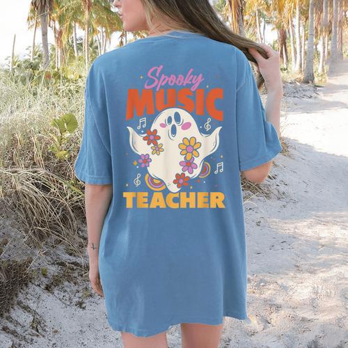 Groovy Faboolous Spooky Music Teacher Halloween Men Women Women's Comfort Colors T-Shirt Back Print - teacherstshirts.com AU