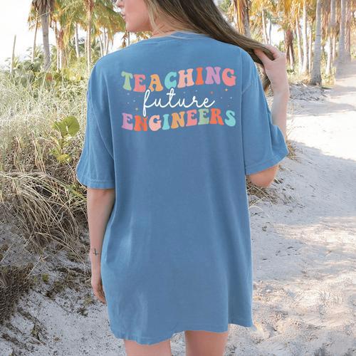 Groovy Teaching Future Engineers Teacher Engineering School Men Women Women's Comfort Colors T-Shirt Back Print - teacherstshirts.com AU