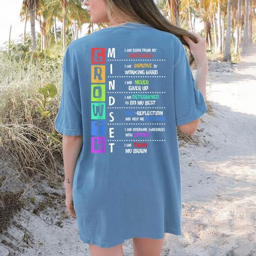 Growth Mindset Positive Motivational Classroom Teacher Learn Women's Comfort Colors T-Shirt Back Print - teacherstshirts.com AU