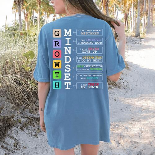 Growth Mindset Shirt Positive School Classroom Teacher Women's Comfort Colors T-Shirt Back Print - teacherstshirts.com UK