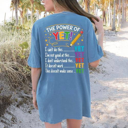 Growth Mindset Teacher Power Of Yet Inspirational Women's Comfort Colors T-Shirt Back Print - teacherstshirts.com AU