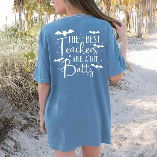 Halloween Best Teachers Are A Bit Batty Spooky Bats Women's Comfort Colors T-Shirt Back Print - teacherstshirts.com UK
