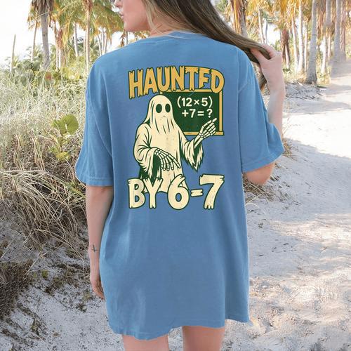 Halloween Costume Haunted By 67 Ghost Math Teacher Professor Women's Comfort Colors T-Shirt Back Print - teacherstshirts.com AU
