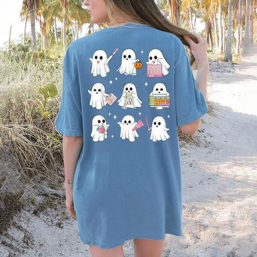 Halloween Ghost Speech Therapy SLP Fall Teacher Tee Women's Comfort Colors T-Shirt Back Print - teacherstshirts.com UK