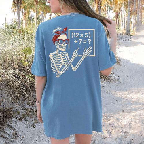 Halloween Math Teacher Skeleton Six Seven Meme Brainrot Women's Comfort Colors T-Shirt Back Print - teacherstshirts.com AU