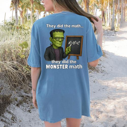 Halloween Monster Math Pun Teacher Humor Women's Comfort Colors T-Shirt Back Print - teacherstshirts.com CA