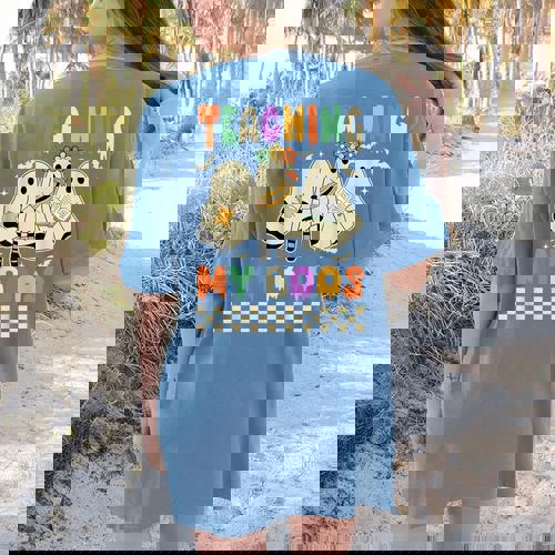 Halloween Teaching My Boos Cute Ghost Teacher Life Costume Women&#x27;s Comfort Colors T-Shirt Back Print - teacherstshirts.com