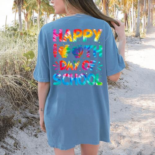 Happy 100th Day Of School Teacher Student 100 Days Tie Dye Men Women Kids Women's Comfort Colors T-Shirt Back Print - teacherstshirts.com