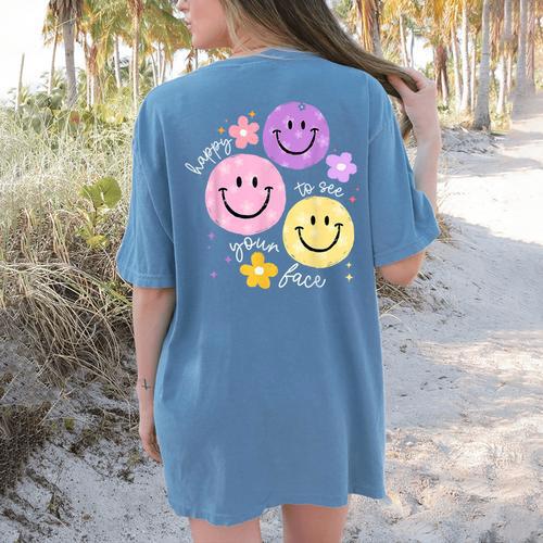 Happy To See Your Face Teacher Flower Back To School Women's Comfort Colors T-Shirt Back Print - teacherstshirts.com