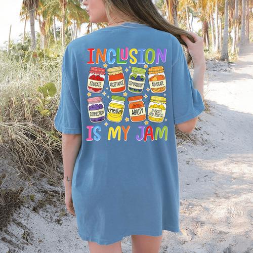 Inclusion Is My Jam SPED Teacher Special Education Teacher Women's Comfort Colors T-Shirt Back Print - teacherstshirts.com UK