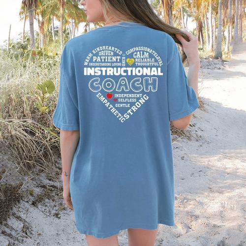 Instructional Coach Heart Teachers Appreciation Women's Comfort Colors T-Shirt Back Print - teacherstshirts.com CA