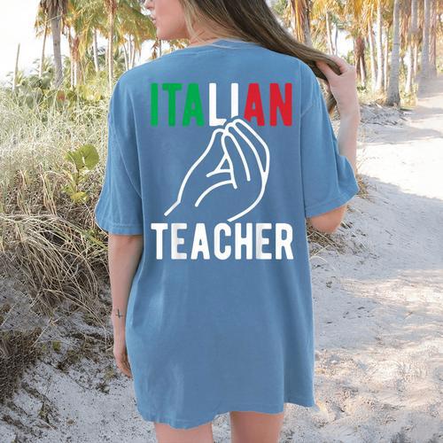 Italian Teacher Italy Italia Back To School First Day Women's Comfort Colors T-Shirt Back Print - teacherstshirts.com AU
