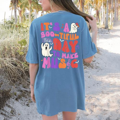 It's a Bootiful Day To Make Music Halloween Music Teacher Women's Comfort Colors T-Shirt Back Print - teacherstshirts.com UK