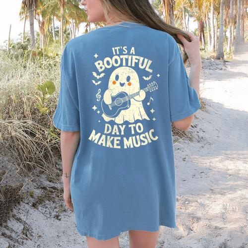 It's A Bootiful Day To Make Music Halloween Music Teacher Women's Comfort Colors T-Shirt Back Print - teacherstshirts.com CA