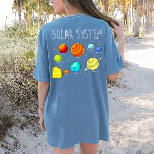 Kids Solar Systems Cute Planets Space Science Teacher School Women's Comfort Colors T-Shirt Back Print - teacherstshirts.com AU