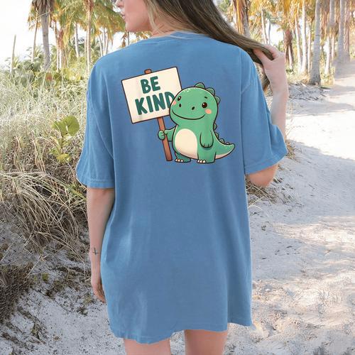 Be Kind Teacher Anti-Bullying Dino Kindness Women Men Boys Women's Comfort Colors T-Shirt Back Print - teacherstshirts.com AU