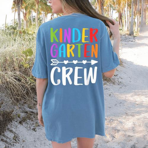 Kindergarten Crew Shirt Kinder Crew Teacher Boy Girl Women's Comfort Colors T-Shirt Back Print - teacherstshirts.com