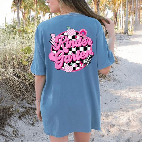 Kindergarten Teacher Women Checkered First Day Of School Women's Comfort Colors T-Shirt Back Print - teacherstshirts.com AU