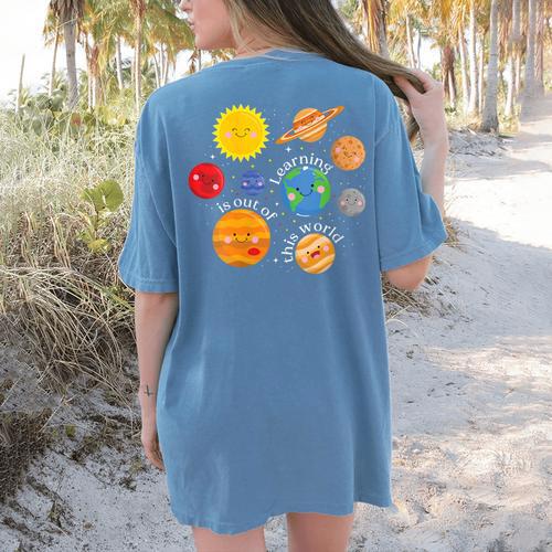 Learning Is Out Of This World Science Teacher Planets Women's Comfort Colors T-Shirt Back Print - teacherstshirts.com AU