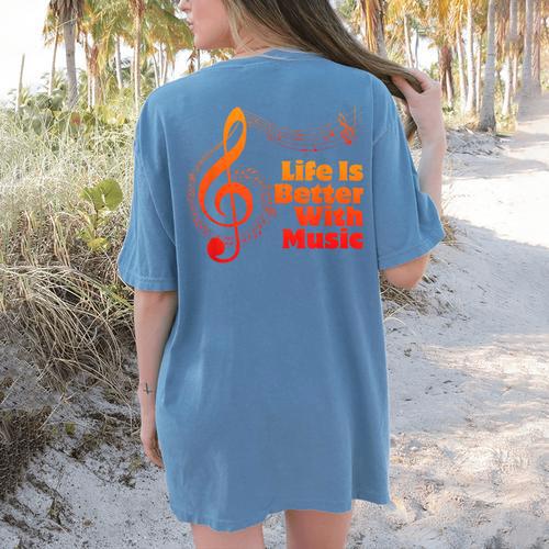 Life Is Better With Music Theory Musician Teacher Notes Clef Women's Comfort Colors T-Shirt Back Print - teacherstshirts.com AU