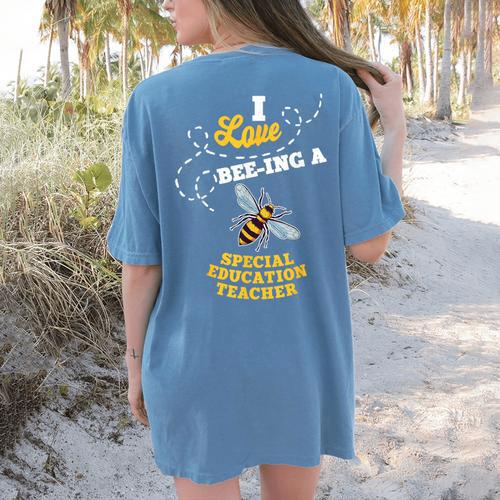 I Love Bee-Ing A Special Education Teacher Honey Bee Job For Men Women Women's Comfort Colors T-Shirt Back Print - teacherstshirts.com