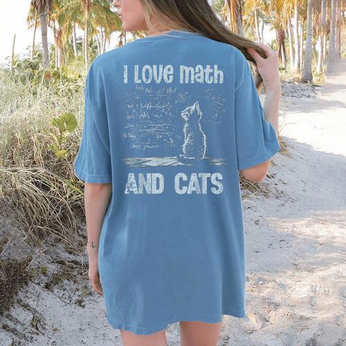 I Love Math And Cats Cat Lover Science Teacher Student Women's Comfort Colors T-Shirt Back Print - teacherstshirts.com DE