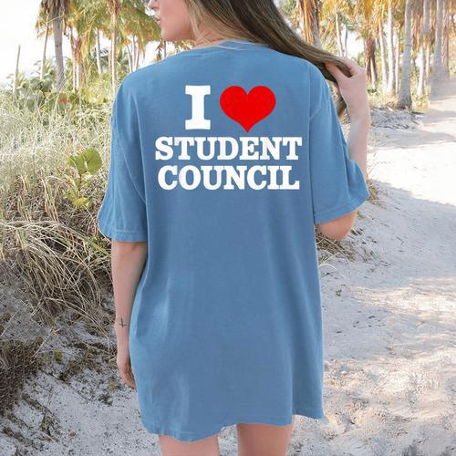 I Love Student Council Student Teacher Women's Comfort Colors T-Shirt Back Print - teacherstshirts.com DE