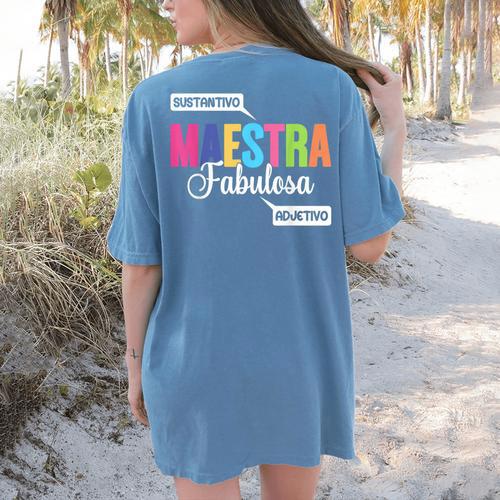 Maestra Fabulosa Bilingual Spanish Espanol Teacher School Women's Comfort Colors T-Shirt Back Print - teacherstshirts.com AU