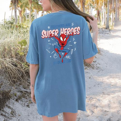Marvel Spider-Man Teachers Are Super Heroes Women's Comfort Colors T-Shirt Back Print - teacherstshirts.com AU