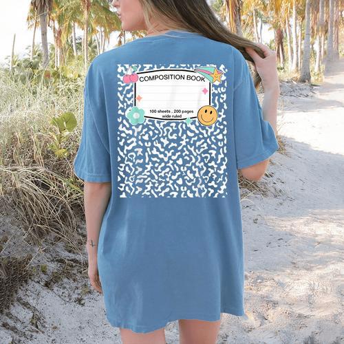 Matching Group Halloween Teacher Composition Book Notebook Women's Comfort Colors T-Shirt Back Print - teacherstshirts.com DE