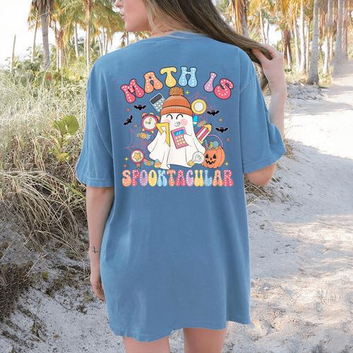 Math Is Spooktacular Math Teacher Spooky Halloween Women's Comfort Colors T-Shirt Back Print - teacherstshirts.com DE