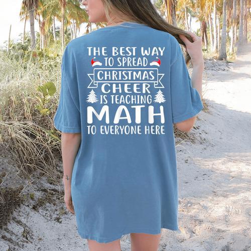 Math Teacher Christmas Mathematics Teacher Women's Comfort Colors T-Shirt Back Print - teacherstshirts.com AU