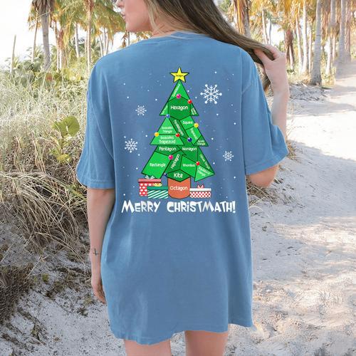 Math Teacher Polygon Christmas Tree Geometry Merry Christmas Women's Comfort Colors T-Shirt Back Print - teacherstshirts.com CA