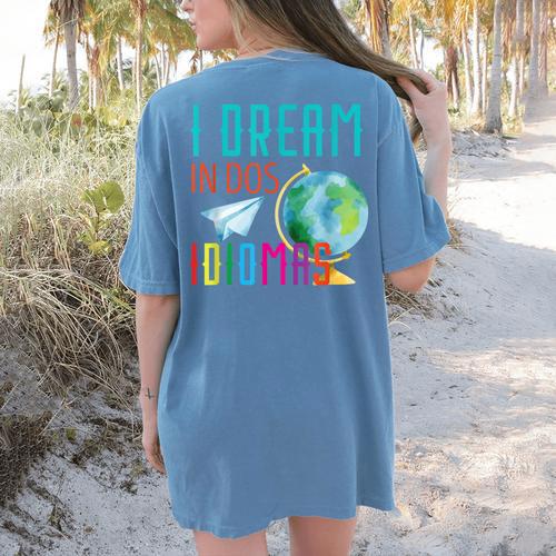 Multilingual Teacher In Dos Idiomas Linguist Language Women's Comfort Colors T-Shirt Back Print - teacherstshirts.com