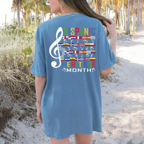 Music Teacher Kid National Hispanic Heritage Month Women's Comfort Colors T-Shirt Back Print - teacherstshirts.com