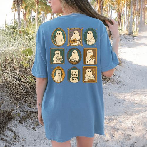 Music Teacher Orchestra Spooky Halloween Ghost Band Women's Comfort Colors T-Shirt Back Print - teacherstshirts.com