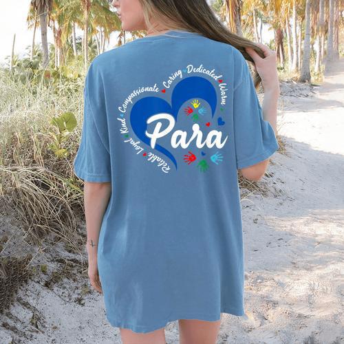 Para Heart Teacher Paraprofessional School Appreciation Women's Comfort Colors T-Shirt Back Print - teacherstshirts.com CA