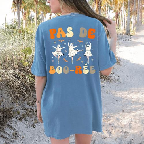 Pas De Boo-Rée Ghost Ballet Dancer Halloween Dance Teacher Women's Comfort Colors T-Shirt Back Print - teacherstshirts.com CA