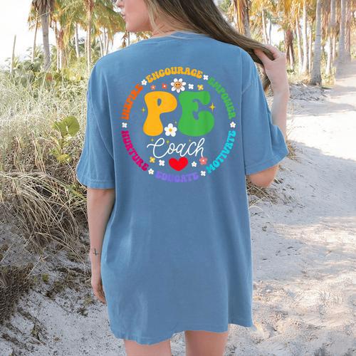Physical Education PE Instructor Coach Teacher Gym Women's Comfort Colors T-Shirt Back Print - teacherstshirts.com AU