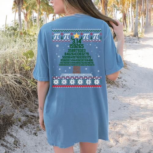 Pi Tree Christmas Math Teacher Ugly Sweater Men Women Kids Women's Comfort Colors T-Shirt Back Print - teacherstshirts.com CA